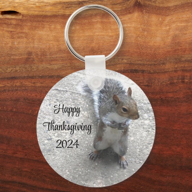 Photo of Cute Little Squirrel with Fluffy Tail Key Ring (Back)