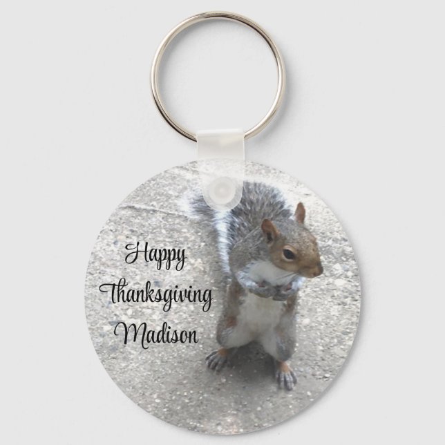Photo of Cute Little Squirrel with Fluffy Tail Key Ring (Front)