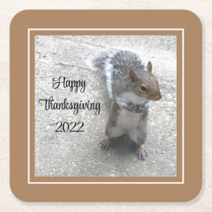 Photo of Cute Little Squirrel with Fluffy Tail Square Paper Coaster
