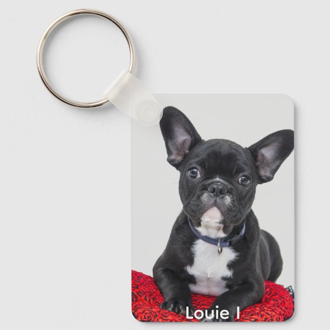 Photo of Cute Louie I Black French Bulldog Key Ring (Front)