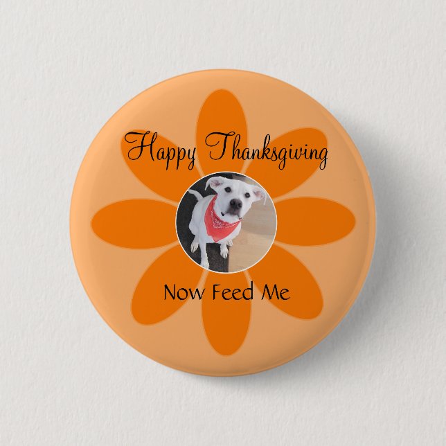 Photo of Cute Puppy Dog in Orange Flower Funny 6 Cm Round Badge (Front)