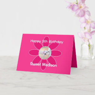 Photo of Cute Puppy Dog Pink Flower 5th Birthday Card