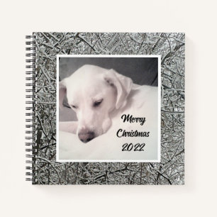 Photo of Cute Sleepy White Dog Winter Holiday Notebook