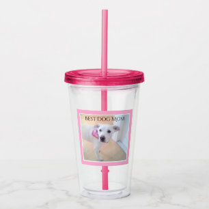 Photo of Cute Sweet White Puppy Dog Face Pink Acrylic Tumbler