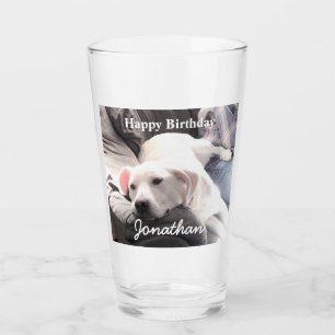 Photo of Cute Tired White Dog With Best Friend Dad Glass