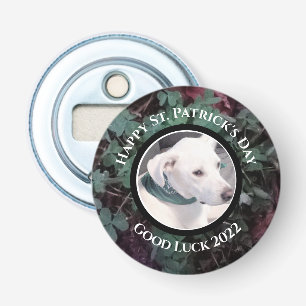 Photo of Cute White Dog Green Shamrocks Clovers Bottle Opener