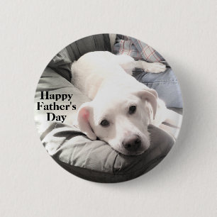 Photo of Cute White Dog Hanging Out with Dad 6 Cm Round Badge