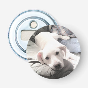 Photo of Cute White Dog Hanging Out with Dad Bottle Opener