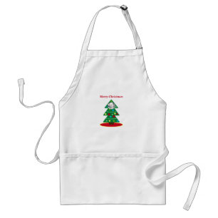 Photo of Cute White Dog in Bright Christmas Tree Standard Apron