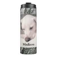 Photo of Cute White Lazy Dog Winter Snow Day Therm