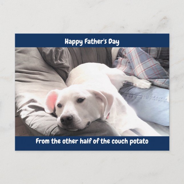 Photo of Cute White Lazy Dog With Best Friend Dad Holiday Postcard (Front)
