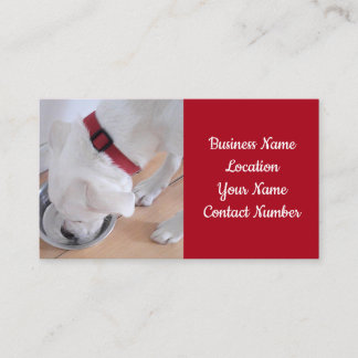 Photo of Cute White Puppy Dog Drinking Water Red Business Card