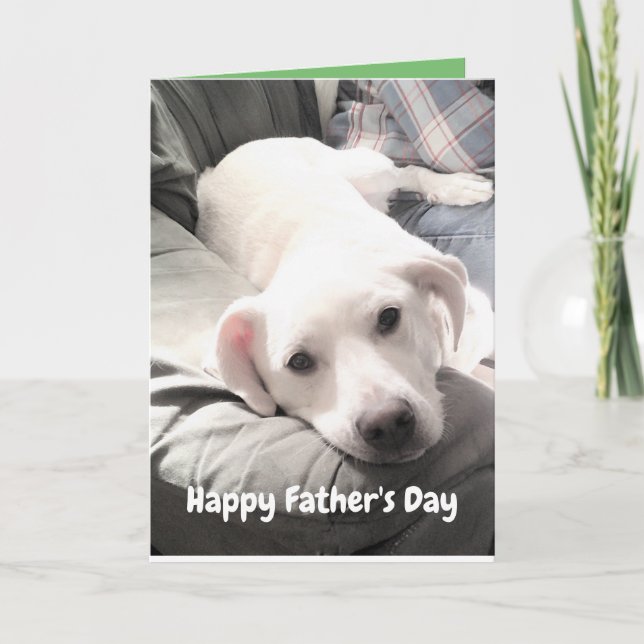 Photo of Cute White Puppy Dog With Dad Funny Card (Front)