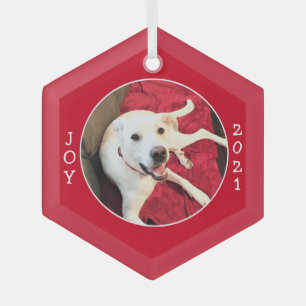 Photo of Cute White Smiling Dog Red Christmas Glass Tree Decoration