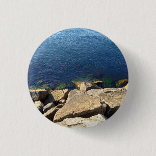 Photo of Deep Blue Atlantic Ocean Rocky Cliff 3 Cm Round Badge