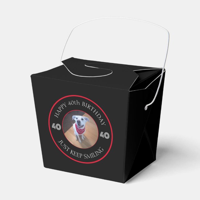 Photo of Dog Grinning Birthday 40 Black and Red Favour Box (Front Side)