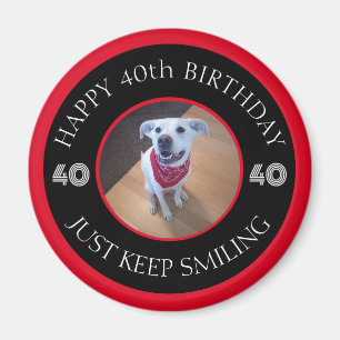 Photo of Dog Grinning Birthday 40 Black and Red Magnet