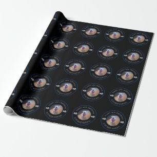 Photo of Dog Smiling Birthday 40 Black and Blue Wrapping Paper