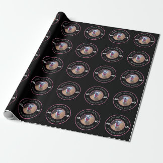 Photo of Dog Smiling Birthday 40 Black and Pink Wrapping Paper