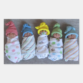 Photo of Five Clay Babies: Polymer Clay, Swaddled Rectangular Sticker