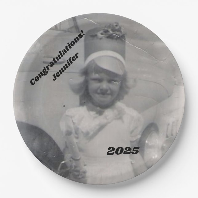 Photo of Graduate | Congratulations | Name & Year Paper Plate (Front)