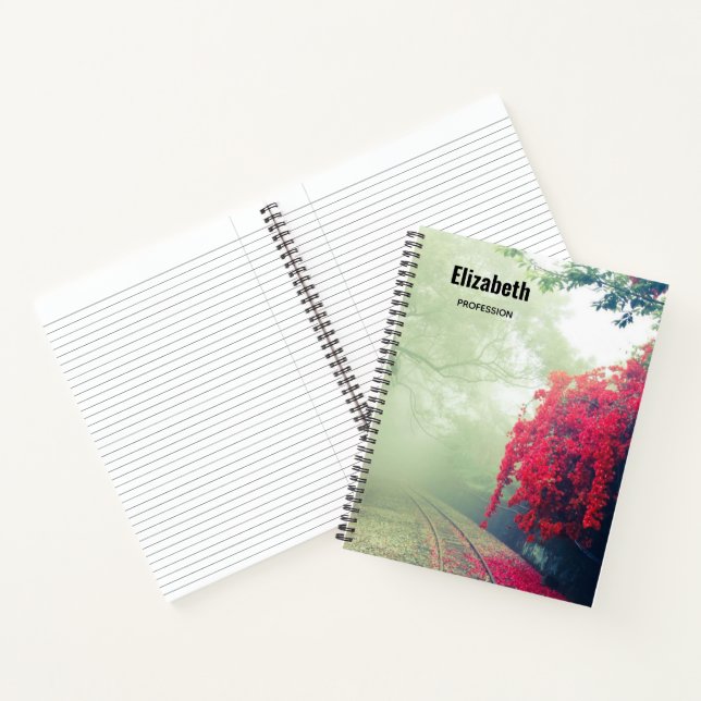 Photo of Misty Train Tracks & Red Tree Notebook (Inside)