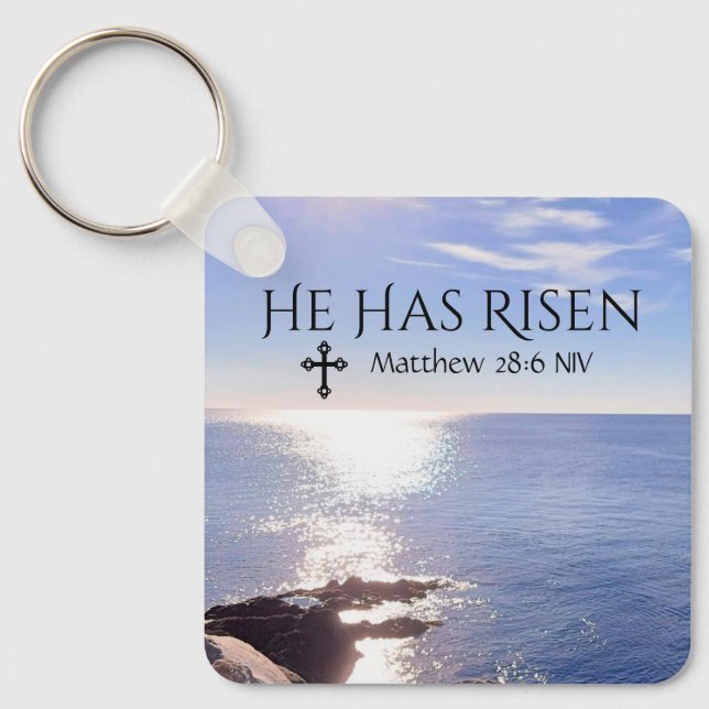 Photo of Ocean Christ has Risen Bible Verse Easter Key Ring (Front)