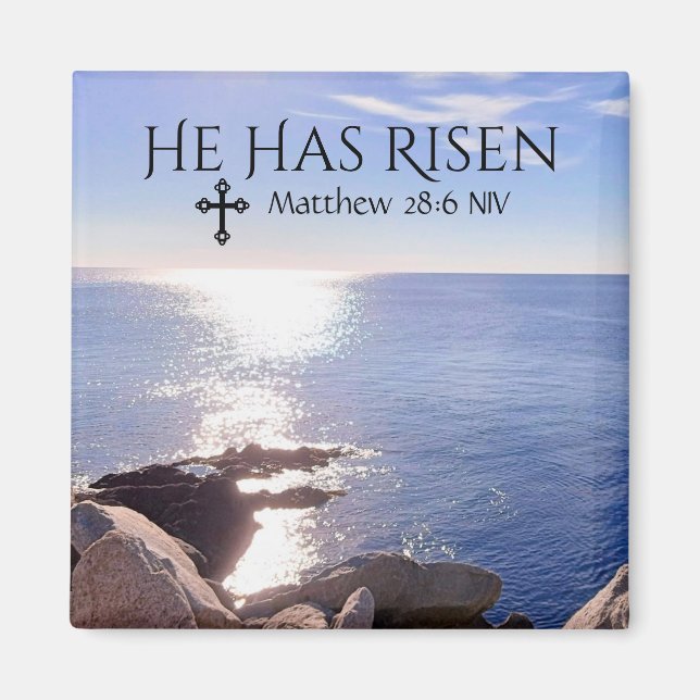 Photo of Ocean Christ has Risen Bible Verse Easter Magnet (Front)