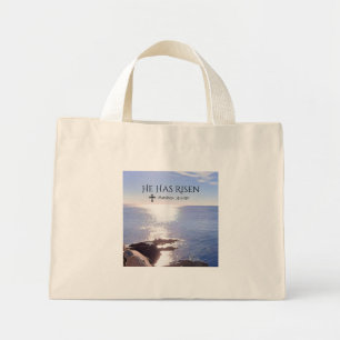Photo of Ocean Christ has Risen Bible Verse Easter Mini Tote Bag