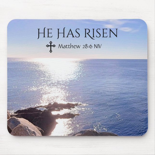 Photo of Ocean Christ has Risen Bible Verse Easter Mouse Pad (Front)