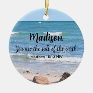 Photo of Ocean Salt of the Earth Bible Verse Blue Ceramic Ornament