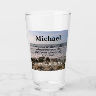 Photo of Ocean Shore with Bible Verse for Success Glass