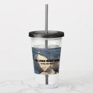 Photo of Ocean The Lord is My Rock Bible Verse Acrylic Tumbler