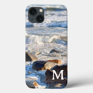 Photo of Ocean Waves and Rocks Custom Initial iPhone 13 Case
