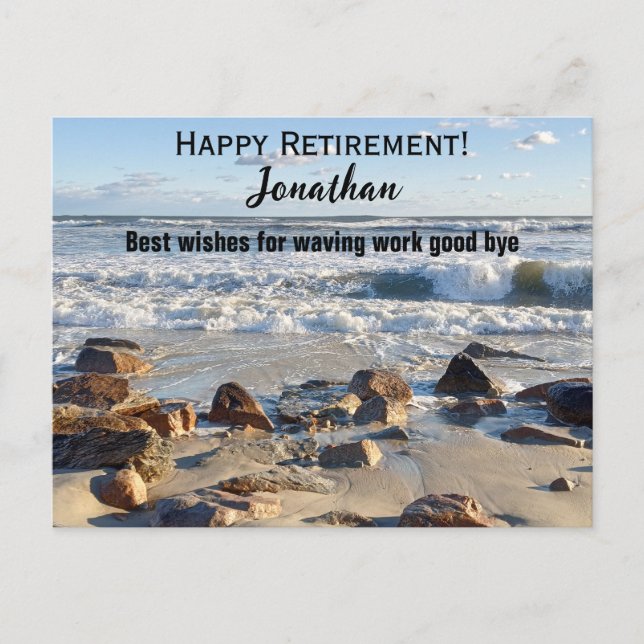 Photo of Ocean Waves Retirement Custom Name Postcard (Front)