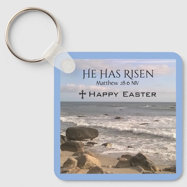 Photo of Ocean With Resurrection Scripture Easter Key Ring (Front)