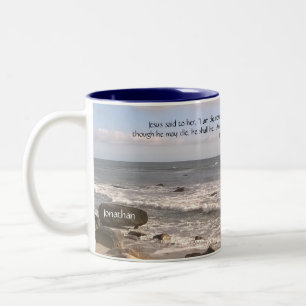 Photo of Ocean With Resurrection Scripture Easter Two-Tone Coffee Mug