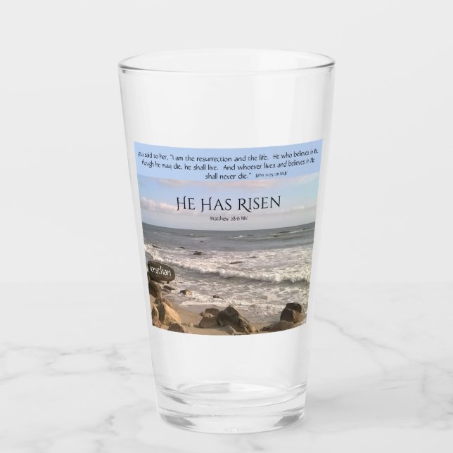 Photo of Ocean With Resurrection Scriptures Easter Glass (Front)