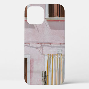 PHOTO OF PINK BUILDING WITH YELLOW DOOR CURTAIN iPhone 12 CASE