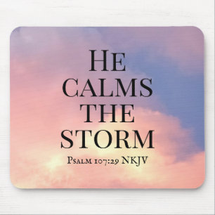 Photo of Pink Sky He Calms the Storm Bible Verse Mouse Pad