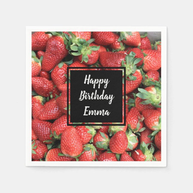 Photo of Red Juicy Strawberries Birthday Napkin (Front)
