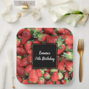 Photo of Red Juicy Strawberries Birthday Paper Plate