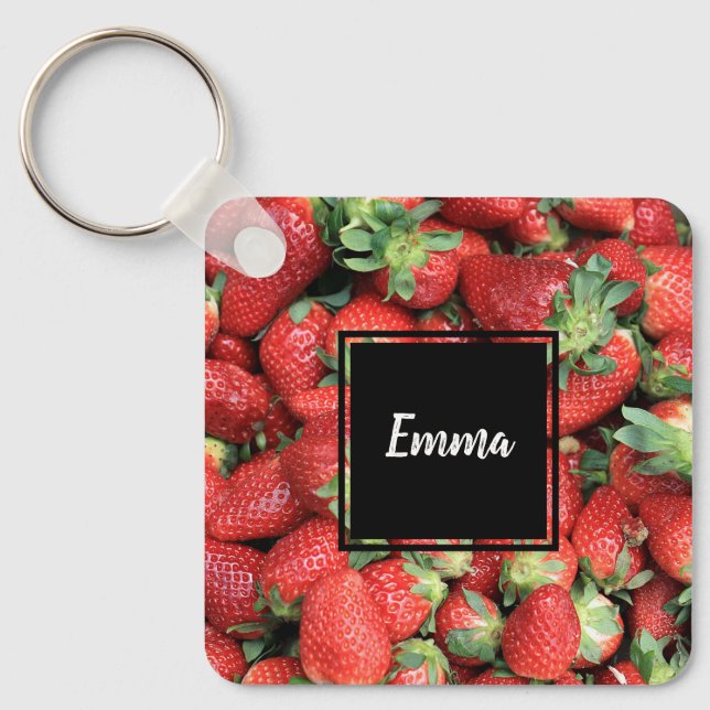 Photo of Red Juicy Strawberries Key Ring (Front)