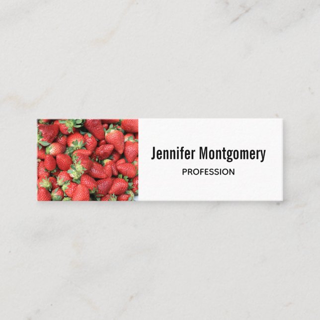 Photo of Red Juicy Strawberries Mini Business Card (Front)