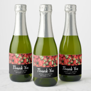 Photo of Red Juicy Strawberries  Thank You Sparkling Wine Label