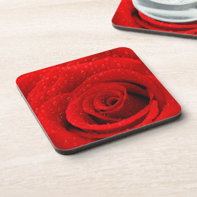 Photo of Red Rose Background Coaster (Left Side)