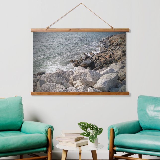 Photo of Rocky Ocean Shore Hanging Tapestry (Living Room)
