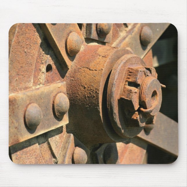 Photo of rusty old tractor wheel hub and axle mouse pad (Front)