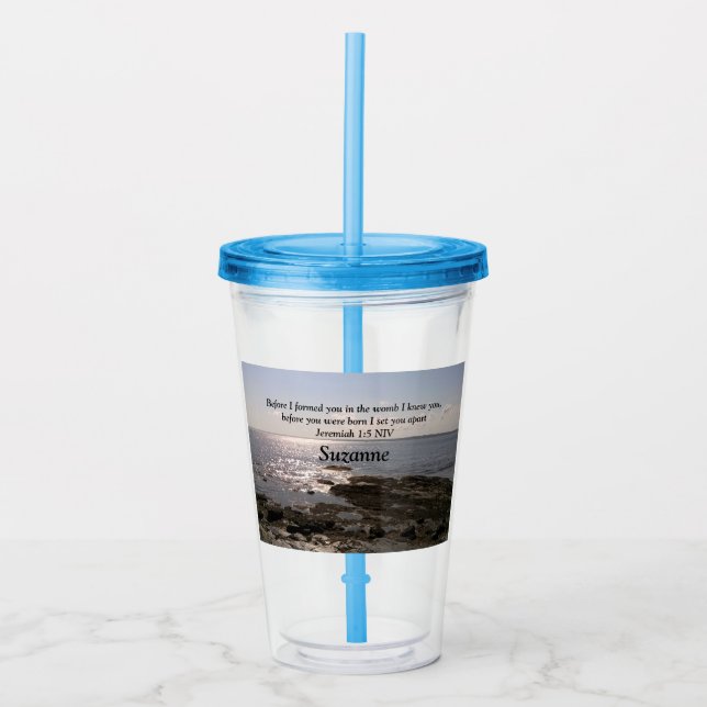 Photo of Sea with Jeremiah 1:5 God Knew You Verse Acrylic Tumbler (Front)