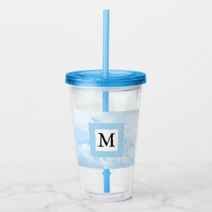 Photo of Soft Blue Sky Custom Single Initial Acrylic Tumbler
